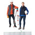 A grey and navy Stinson Softshell Vest for women displayed on a model, with a logo and safety gear.