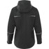 A women's rain jacket in black with reflective detailing and a hood, featuring a logo on the back.