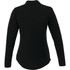 A women's long sleeve polo shirt in black, featuring a collar and a fitted design. Includes a logo on the garment.