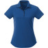 A women's short sleeve polo shirt in a vibrant blue colour, featuring a collar and a logo.