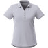 A light grey women's polo shirt with a collar and four buttons, featuring a logo on the chest.