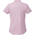 A women's polo shirt in a soft pink shade, featuring a collar and short sleeves, with a logo on the back.