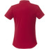 A red women's short sleeve polo shirt featuring a classic cut and a collar, with branding on the back.