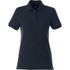 A women's short-sleeve polo shirt in dark navy, featuring a collar and button-up front, with a logo.
