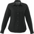 A women's long sleeve button-up shirt in black, featuring a collared neck and button closures.