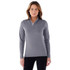 A grey women's quarter zip jumper featuring long sleeves and a zippered collar. It has a logo on the front.