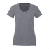 A women's short sleeve tee in grey, featuring a round neckline and a subtle logo.