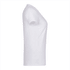 A white short sleeve women's t-shirt with a fitted silhouette and a logo on the side.