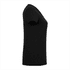 A black women's short sleeve T-shirt with a fitted silhouette and a simple design, featuring a brand logo.