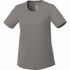 A women's short sleeve tech tee in a light grey colour, featuring a round neckline and a logo.