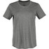 A grey short sleeve tech tee for women, featuring a round neckline and a subtle logo.