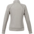A grey women's knit jacket with a high collar and long sleeves, featuring a logo.