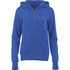 A women's zip-up hoodie in a vibrant blue colour, featuring a hood and front pockets. It has a branding logo.