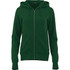 A women's zip-up hoodie in a vibrant green colour, featuring a hood and front pockets. It has a logo on the fabric.