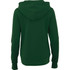A women's green fleece zip hoodie with a hood and long sleeves, featuring a logo on the back.