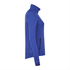 A women's jacket in a vibrant blue colour with a zippered pocket and a collar, featuring a logo.