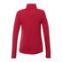 A women's red jacket with a high collar and long sleeves, featuring a logo on the side.