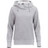 A women's grey fleece hoody featuring a drawstring hood and front pocket, with a subtle logo.