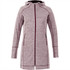A women's hoodie in a maroon and grey flecked design with a zip front and hood, featuring side pockets.