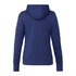 A navy blue women's hoody with a hood and long sleeves, featuring a simple design. It has a branding logo on it.