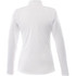 A women's half zip jacket in white, featuring long sleeves and a simple design. It has a logo on the back.