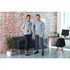 A grey knitted half zip jumper worn by two models, one holding a drink, posed in a modern office setting.