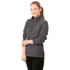 A women's polar fleece half zip jacket in grey, featuring a logo on the chest.