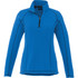 A bright blue women's polar fleece half zip jacket with long sleeves and a small zippered neck. Features a logo.