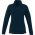 A women's half zip polar fleece jacket in navy blue with a fitted design and a branding logo.