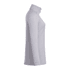 A light grey women's quarter zip jacket with a high collar, featuring a logo and a stylish, fitted design.