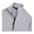 A light grey quarter zip jacket featuring a textured fabric and a small logo on the collar.