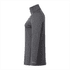 A grey knit quarter zip jacket for women with a high collar, featuring a logo on the sleeve.