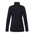 A women's quarter zip jacket in black, featuring long sleeves and a high collar. It includes a logo on the sleeve.
