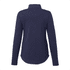 A navy women's quarter zip jacket with long sleeves and a high collar, featuring a logo.
