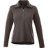 A women's knitted jumper in dark grey with a half zip and a collar. Features a logo on the upper.