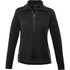 A black women's knitted jumper featuring a half-zip design and a collar. It has a subtle logo detail.
