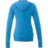 A blue women's full zip hoody with a relaxed fit and long sleeves, featuring a hood at the back and a logo.