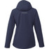 A women's navy fleece lined jacket featuring a hood and a reflective strip on the back. It has a logo present.