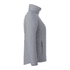 A women's puffer jacket in light grey with a zip-up front and side pockets, featuring a logo.