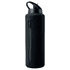 A drink bottle in black with a zippered compartment and a flip-top lid, featuring a logo.
