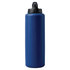 A drink bottle in a deep navy blue colour with a black lid and a logo on the cap.
