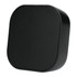 A black Bluetooth speaker with a textured mesh surface and rounded edges, featuring a logo on the side.