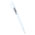 A clear plastic ballpoint pen with a visible logo, featuring a white barrel and a lightweight design.