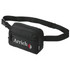 A black recycled sport bum bag featuring a zippered compartment and adjustable strap, with a logo.