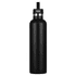 A drink bottle in matte black stainless steel, featuring a secure lid and a simple design. It has a logo on the side.