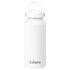 A drink bottle with a rubber coating, featuring a white exterior and a handle. The bottle has a logo on it.
