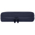 A dark blue organiser pouch with a zip closure, featuring a sleek, rectangular design and a branding logo.