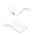 A white magnetic power bank with a keyring loop, featuring a charging port and a logo.