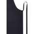 A black apron with a pocket and a tie strap, made from Aware recycled material. It features a logo.