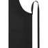 A black apron made from 240 g/m² recycled material, featuring a front pocket. It has a shoulder strap and an adjustable tie.